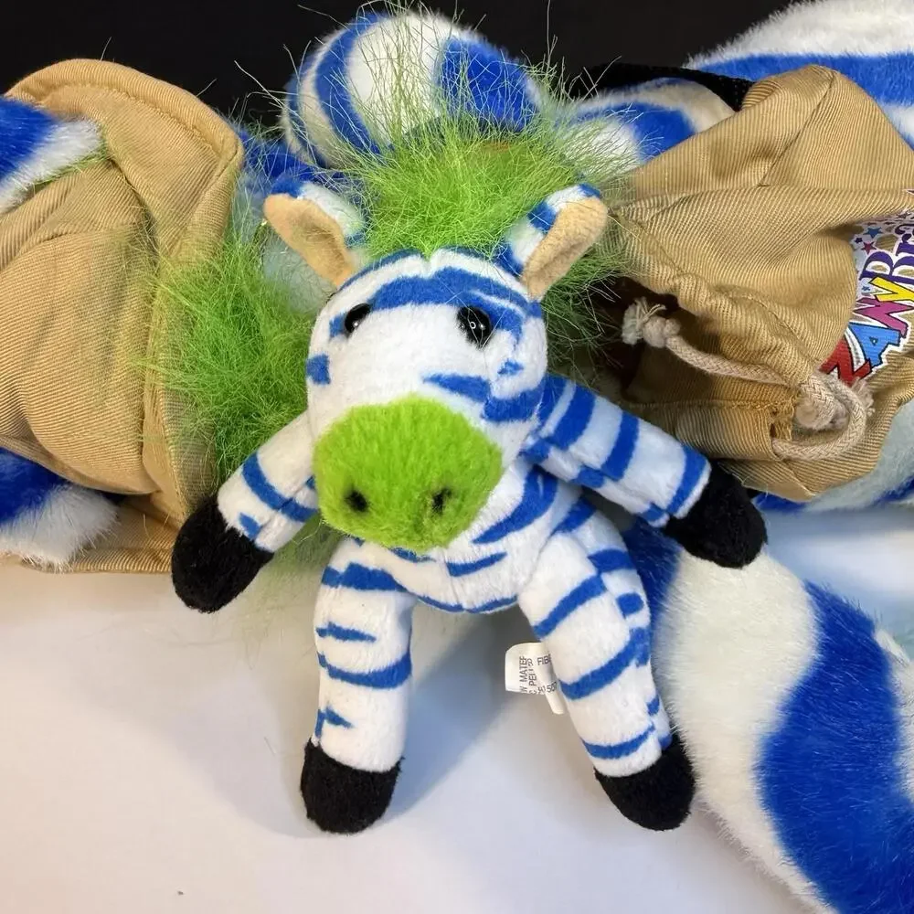 20" Vintage 1998 Zany Brainy Zipes Zebra Plush Toy W/ Baby Zebra - Picture 9 of 9